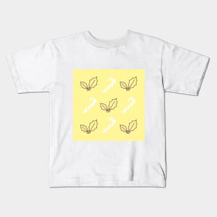 Yellow Candy Canes and Holly Berries Kids T-Shirt
